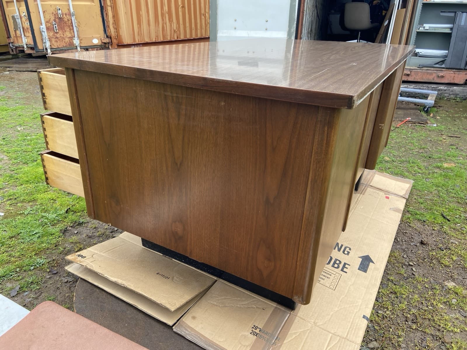 Vintage Mid Century Modern Wooden Tanker Desk - Thumbnail 14