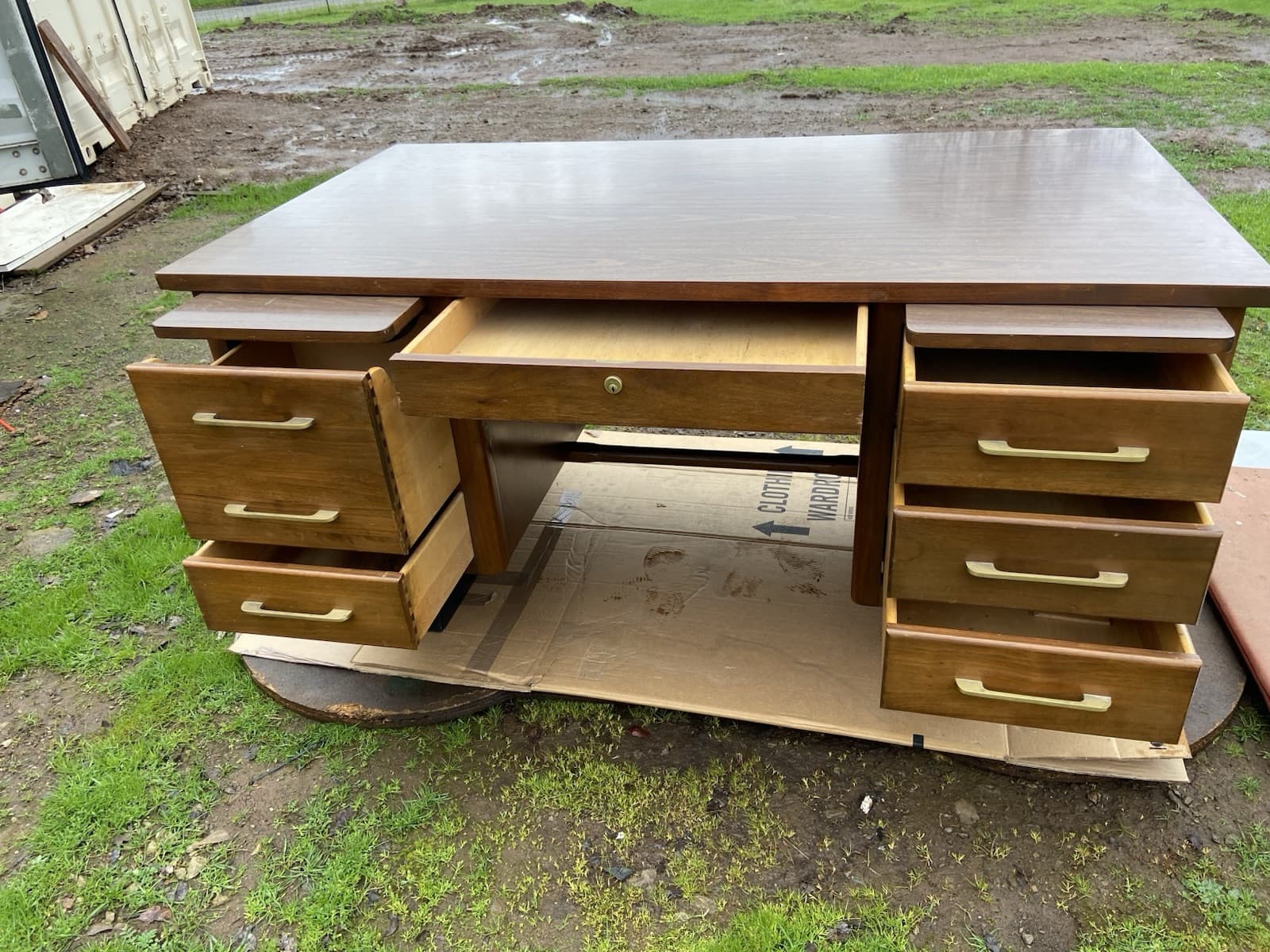 Vintage Mid Century Modern Wooden Tanker Desk - Thumbnail 19
