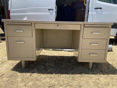 McDowell And Craig Vintage Mid Century Modern Metal Tanker Desk - Image 1