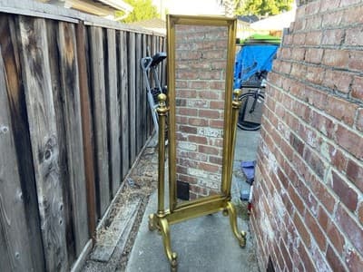 Vintage Mid Century Modern Hollywood Regency Giltwood Cheval Gold Mirror - Image 1