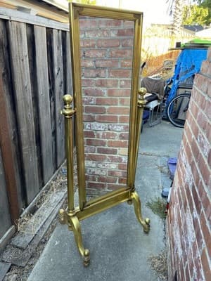 Vintage Mid Century Modern Hollywood Regency Giltwood Cheval Gold Mirror - Thumbnail 2