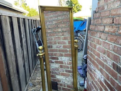 Vintage Mid Century Modern Hollywood Regency Giltwood Cheval Gold Mirror - Thumbnail 3