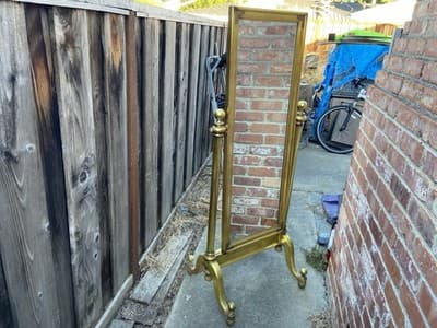 Vintage Mid Century Modern Hollywood Regency Giltwood Cheval Gold Mirror - Thumbnail 14