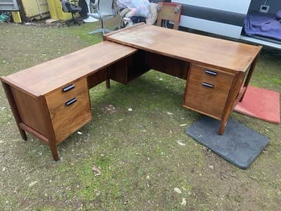Vintage Mid Century Modern Walnut Corner Desk Top Needs Refinishing - Image 1