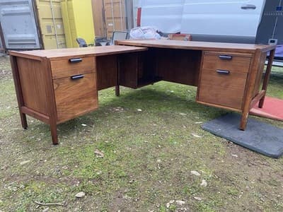 Vintage Mid Century Modern Walnut Corner Desk Top Needs Refinishing - Thumbnail 5