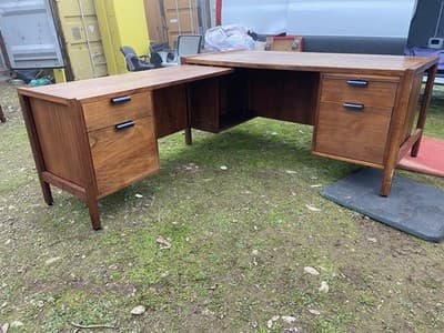 Vintage Mid Century Modern Walnut Corner Desk Top Needs Refinishing - Thumbnail 4