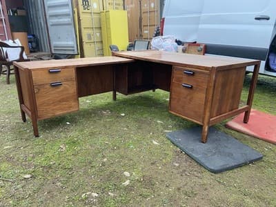 Vintage Mid Century Modern Walnut Corner Desk Top Needs Refinishing - Thumbnail 3
