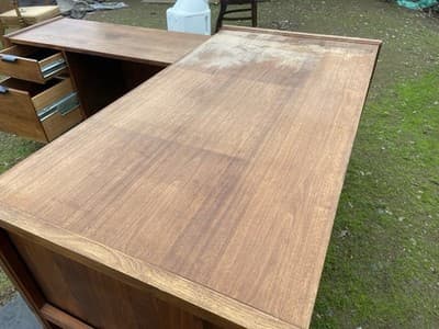 Vintage Mid Century Modern Walnut Corner Desk Top Needs Refinishing - Thumbnail 11