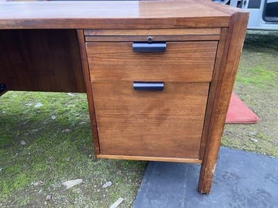 Vintage Mid Century Modern Walnut Corner Desk Top Needs Refinishing - Thumbnail 13