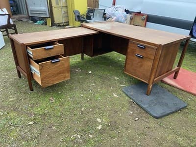 Vintage Mid Century Modern Walnut Corner Desk Top Needs Refinishing - Thumbnail 12