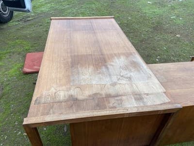 Vintage Mid Century Modern Walnut Corner Desk Top Needs Refinishing - Thumbnail 17