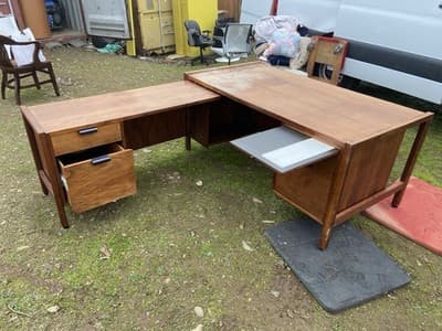 Vintage Mid Century Modern Walnut Corner Desk Top Needs Refinishing - Thumbnail 22