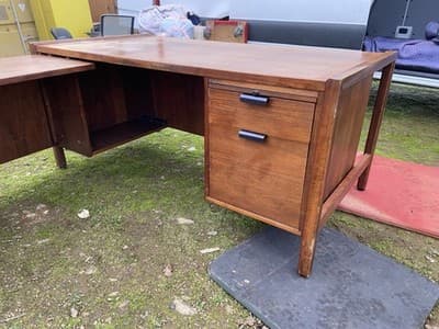 Vintage Mid Century Modern Walnut Corner Desk Top Needs Refinishing - Thumbnail 20