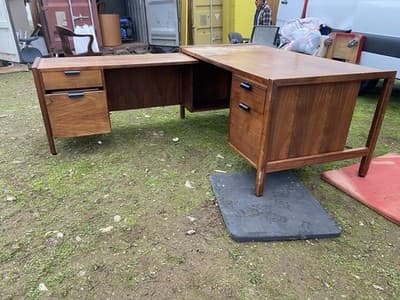 Vintage Mid Century Modern Walnut Corner Desk Top Needs Refinishing - Thumbnail 21