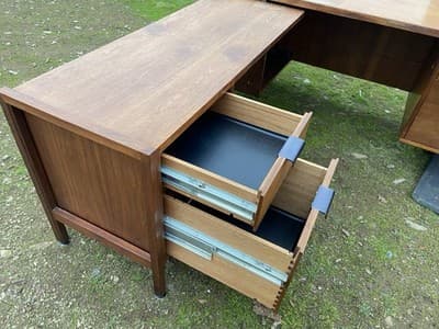 Vintage Mid Century Modern Walnut Corner Desk Top Needs Refinishing - Thumbnail 23