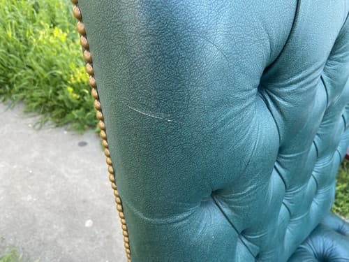 Claw And Ball Feet Queen Anne Style Mahogany  Faux Leather Wingback Chair - Thumbnail 3