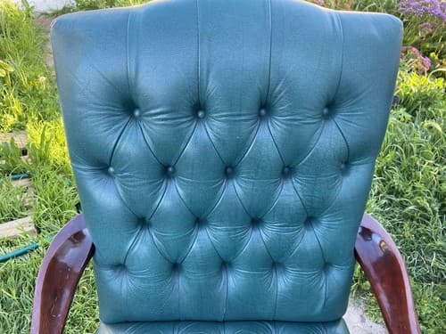 Claw And Ball Feet Queen Anne Style Mahogany  Faux Leather Wingback Chair - Thumbnail 9
