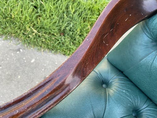 Claw And Ball Feet Queen Anne Style Mahogany  Faux Leather Wingback Chair - Thumbnail 8