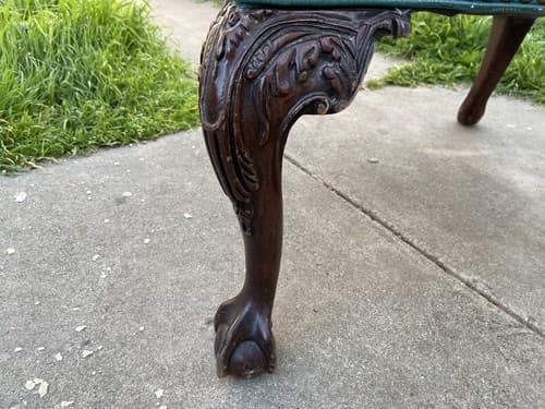 Claw And Ball Feet Queen Anne Style Mahogany  Faux Leather Wingback Chair - Thumbnail 7