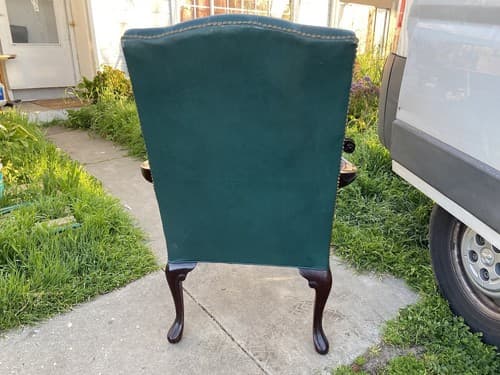 Claw And Ball Feet Queen Anne Style Mahogany  Faux Leather Wingback Chair - Thumbnail 14