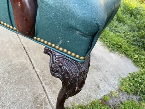 Claw And Ball Feet Queen Anne Style Mahogany  Faux Leather Wingback Chair - Thumbnail 15