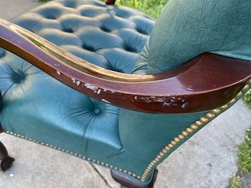 Claw And Ball Feet Queen Anne Style Mahogany  Faux Leather Wingback Chair - Thumbnail 22