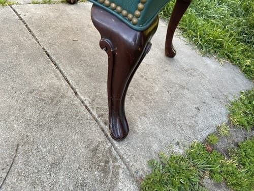 Claw And Ball Feet Queen Anne Style Mahogany  Faux Leather Wingback Chair - Thumbnail 17