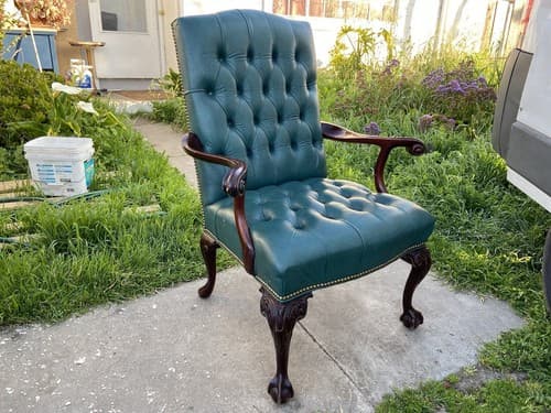 Claw And Ball Feet Queen Anne Style Mahogany  Faux Leather Wingback Chair - Thumbnail 19