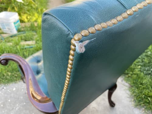 Claw And Ball Feet Queen Anne Style Mahogany  Faux Leather Wingback Chair - Thumbnail 23