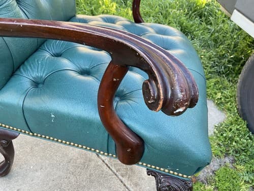 Claw And Ball Feet Queen Anne Style Mahogany  Faux Leather Wingback Chair - Thumbnail 20