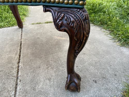 Claw And Ball Feet Queen Anne Style Mahogany  Faux Leather Wingback Chair - Thumbnail 6