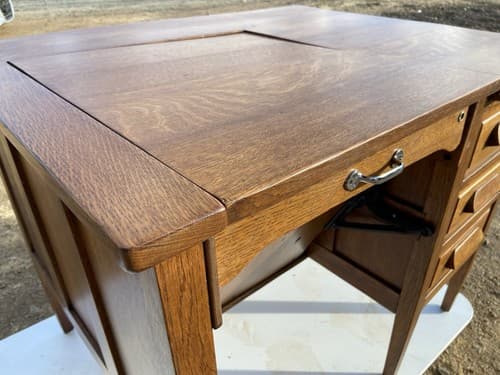 Antique solid oak 3 drawer typewriter Could Use Some Work On The Top - Thumbnail 11