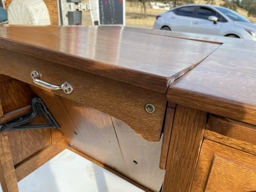 Antique solid oak 3 drawer typewriter Could Use Some Work On The Top - Thumbnail 12