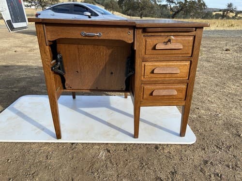Antique solid oak 3 drawer typewriter Could Use Some Work On The Top - Thumbnail 14