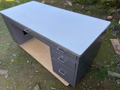 Vintage Mid Century Modern Metal Tanker  Desk Workbench Industrial Table - Thumbnail 3