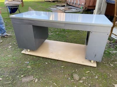 Vintage Mid Century Modern Metal Tanker  Desk Workbench Industrial Table - Thumbnail 2