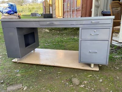 Vintage Mid Century Modern Metal Tanker  Desk Workbench Industrial Table - Image 1