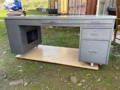 Vintage Mid Century Modern Metal Tanker  Desk Workbench Industrial Table - Thumbnail 12