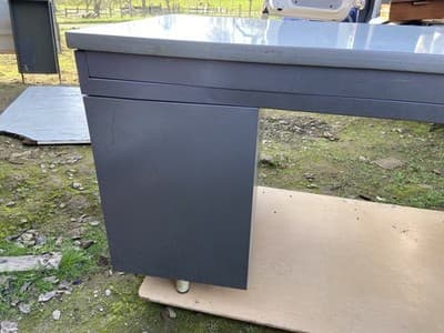 Vintage Mid Century Modern Metal Tanker  Desk Workbench Industrial Table - Thumbnail 10