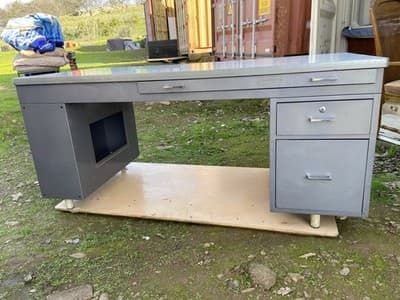 Vintage Mid Century Modern Metal Tanker  Desk Workbench Industrial Table - Thumbnail 6