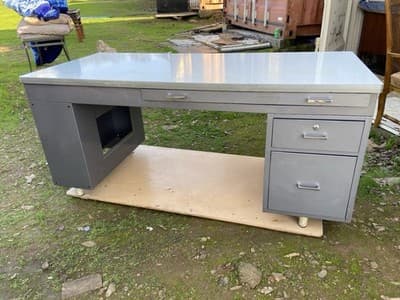 Vintage Mid Century Modern Metal Tanker  Desk Workbench Industrial Table - Thumbnail 7