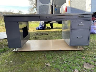 Vintage Mid Century Modern Metal Tanker  Desk Workbench Industrial Table - Thumbnail 20