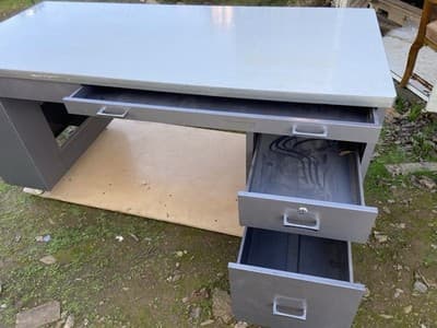 Vintage Mid Century Modern Metal Tanker  Desk Workbench Industrial Table - Thumbnail 15