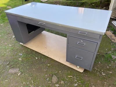 Vintage Mid Century Modern Metal Tanker  Desk Workbench Industrial Table - Thumbnail 16