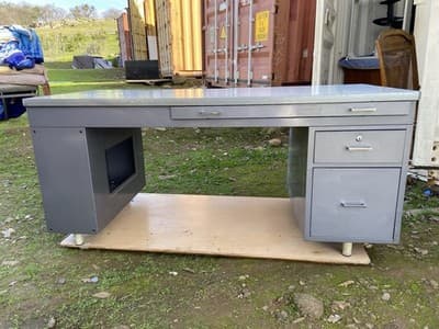 Vintage Mid Century Modern Metal Tanker  Desk Workbench Industrial Table - Thumbnail 17