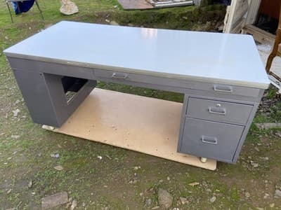 Vintage Mid Century Modern Metal Tanker  Desk Workbench Industrial Table - Thumbnail 14