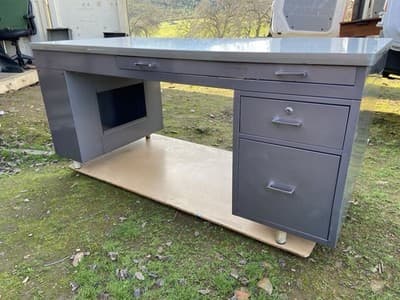 Vintage Mid Century Modern Metal Tanker  Desk Workbench Industrial Table - Thumbnail 19