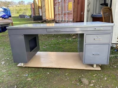 Vintage Mid Century Modern Metal Tanker  Desk Workbench Industrial Table - Thumbnail 18