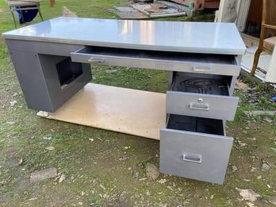 Vintage Mid Century Modern Metal Tanker  Desk Workbench Industrial Table - Thumbnail 24