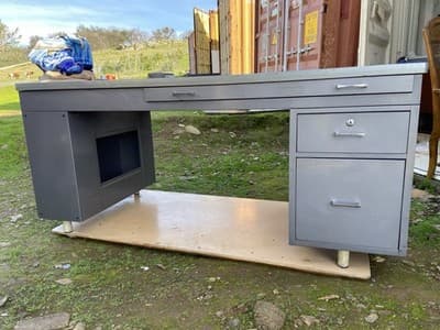 Vintage Mid Century Modern Metal Tanker  Desk Workbench Industrial Table - Thumbnail 13